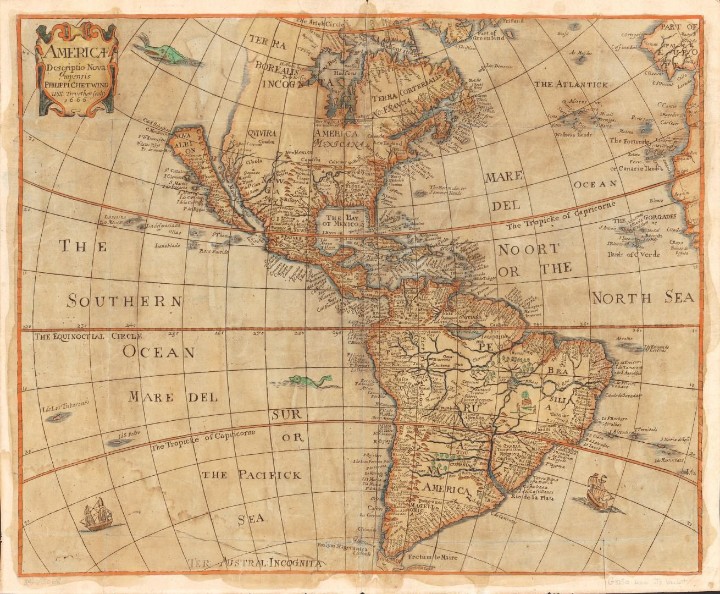 Mapa obu Ameryk - Americæ Descriptio Nova z 1666 roku