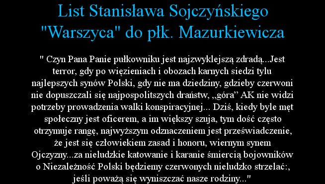 Kpt.Stanisław Michał Sojczyński „Warszyc” odpowiedział szefowi 