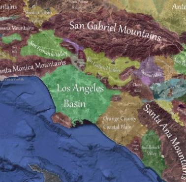 Mapa topograficzna Los Angeles i okolic (wielkie LA)