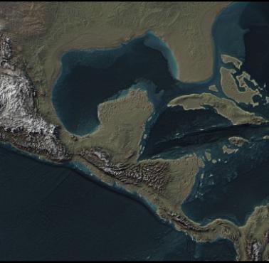Reliefowa mapa Ameryki Centralnej w czasie epoki lodowcowej