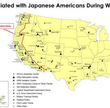 Lokalizacje obozów koncentracyjnych dla Japończyków podczas II wojny światowej