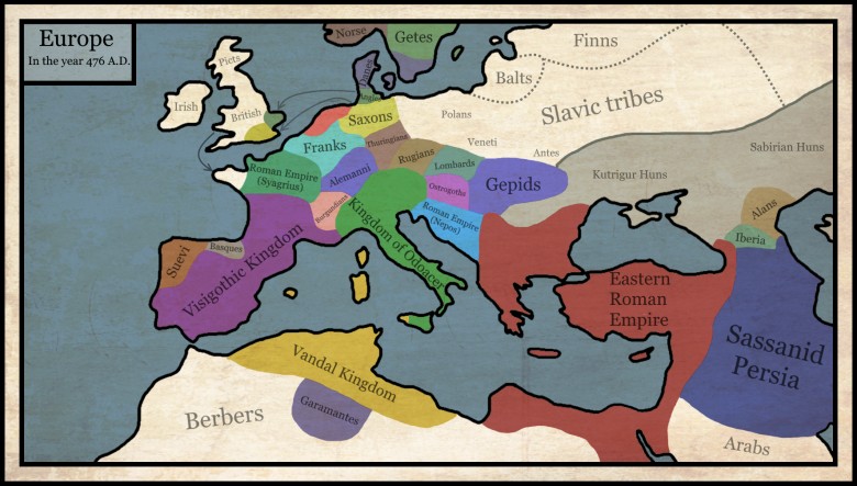 Europa i Bliski Wschód w 476 roku
