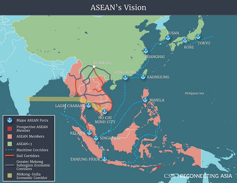 Wizja głównych szlaków transportowych państw należących do ASEAN-u