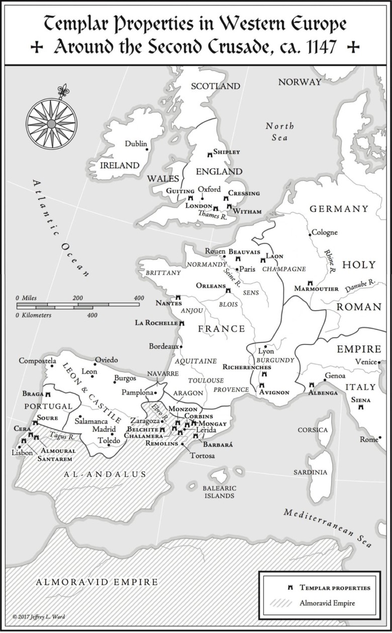 Posiadłości templariuszy w Europie Zachodniej, 1147
