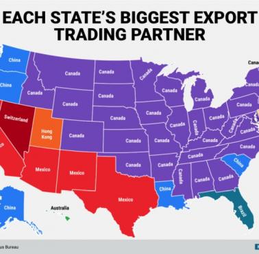 Największy partner eksportowy w każdym amerykańskim stanie