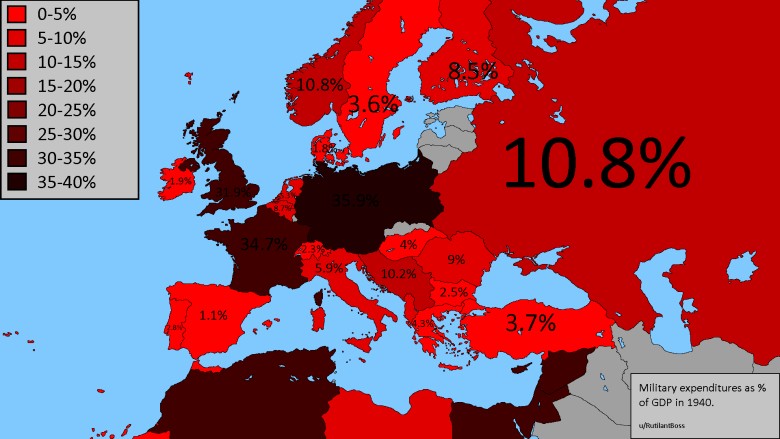 Wydatki wojskowe jako procent PKB w 1940 roku