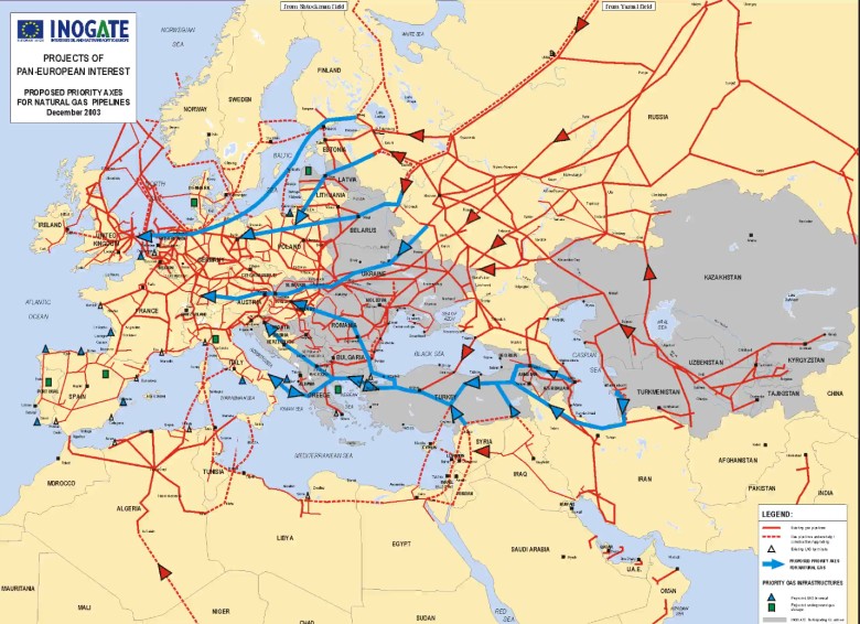 Rurociągi gazu ziemnego w Europie i okolicznych regionach