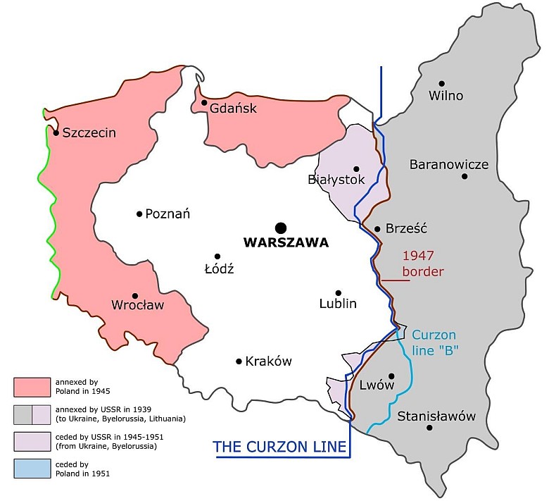 Okrojone i przesunięte granice Polski po 1939 roku, rozbiory Polski w 1943-1945, Teheran, Jałta, Poczdam