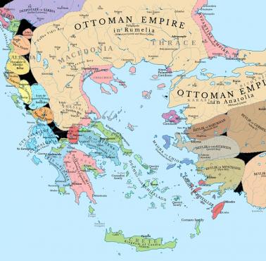 Mapa polityczna południowych Bałkanów w 1410 roku