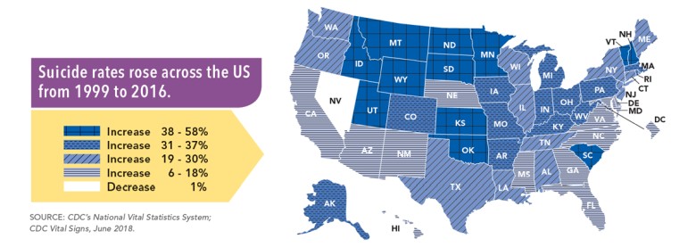 Wskaźniki samobójstw w USA w latach 1999-2016