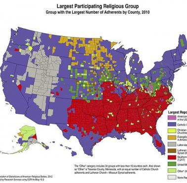 Dominująca grupa religijna w każdym hrabstwie USA, 2010