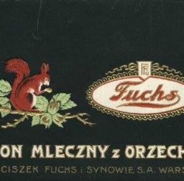 Przedwojenne opakowanie batonu mlecznego z orzechami produkcji Fuchsa