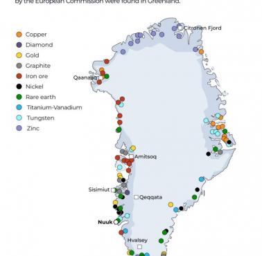 Mapa surowcowa Grenlandii, 2025, 2023