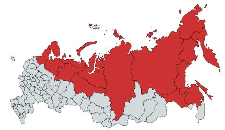 Populacja Moskwy nałożona na mapę Rosji