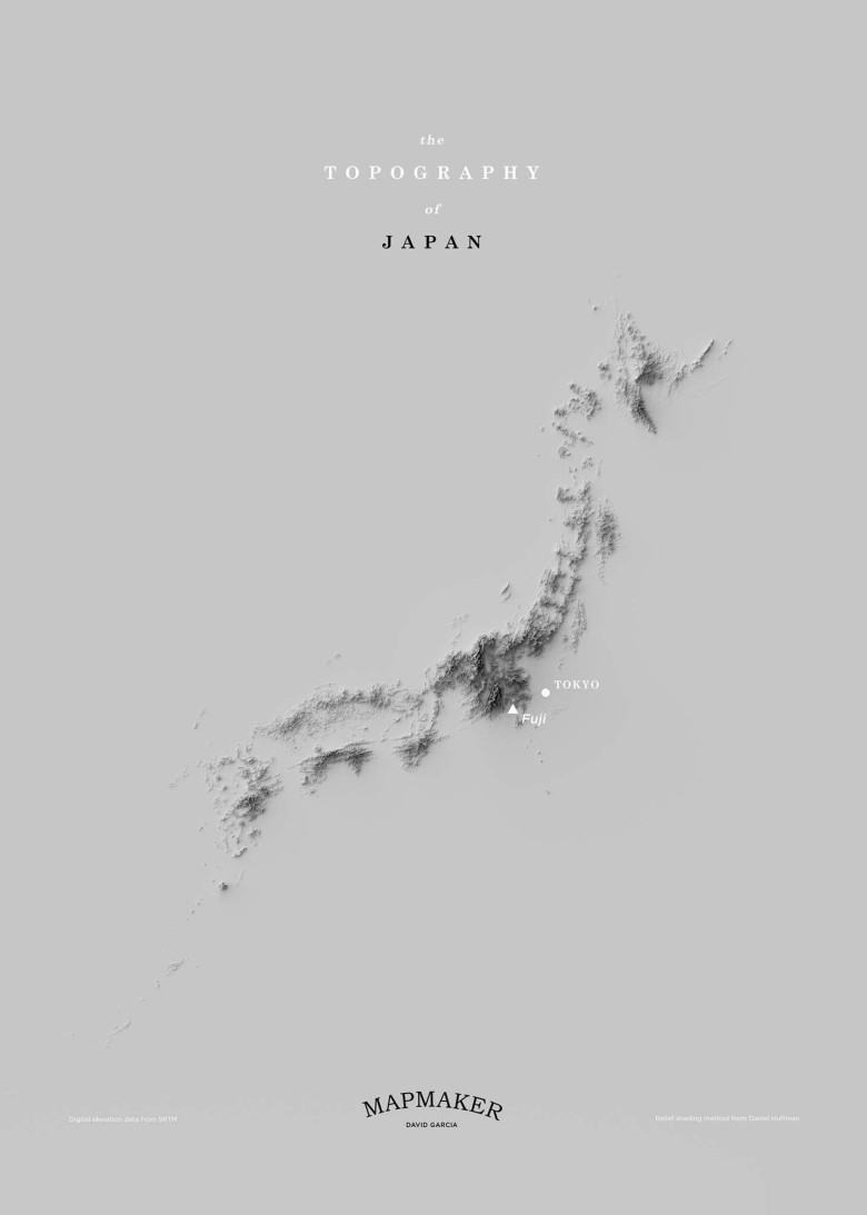 Topograficzna mapa Japonii