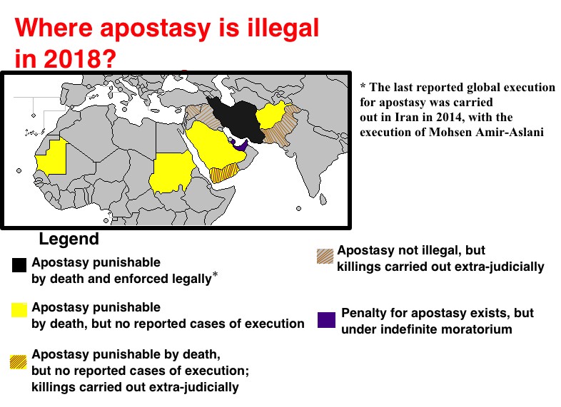 Kara za porzucenie religii (apostazja) według kraju, 2018
