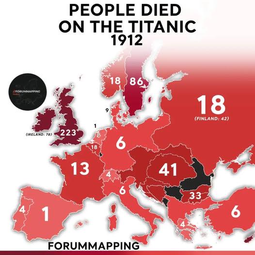 Skąd pochodzili europejscy pasażerowie, którzy zginęli na Titanicu, 1912