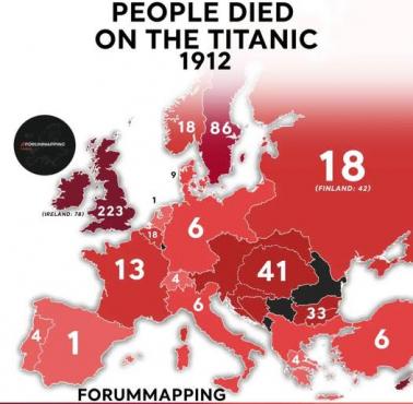 Skąd pochodzili europejscy pasażerowie, którzy zginęli na Titanicu, 1912