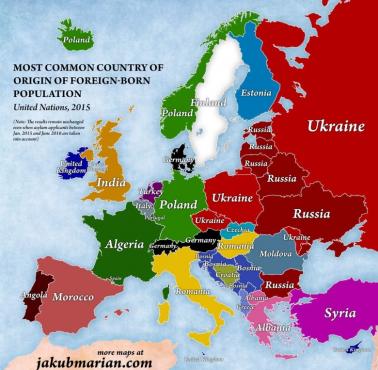 Najczęstsze pochodzenie imigrantów w Europie, 2015
