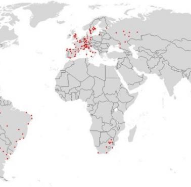 Mapa wszystkich miejsc, gdzie odbyły się Mistrzostwa Świata FIFA, 1930-2018