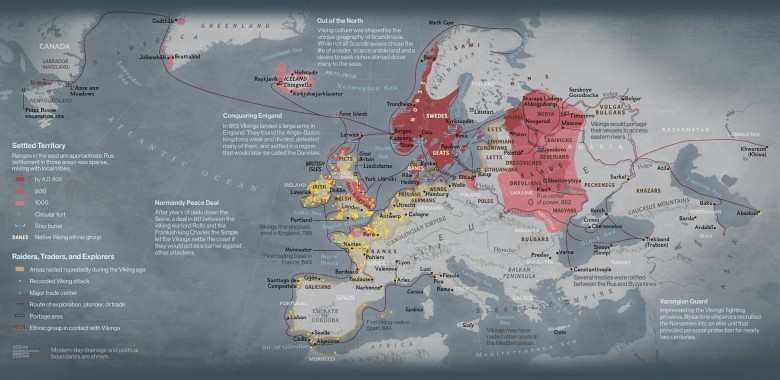 Mapa podbojów i podróży Wikingów