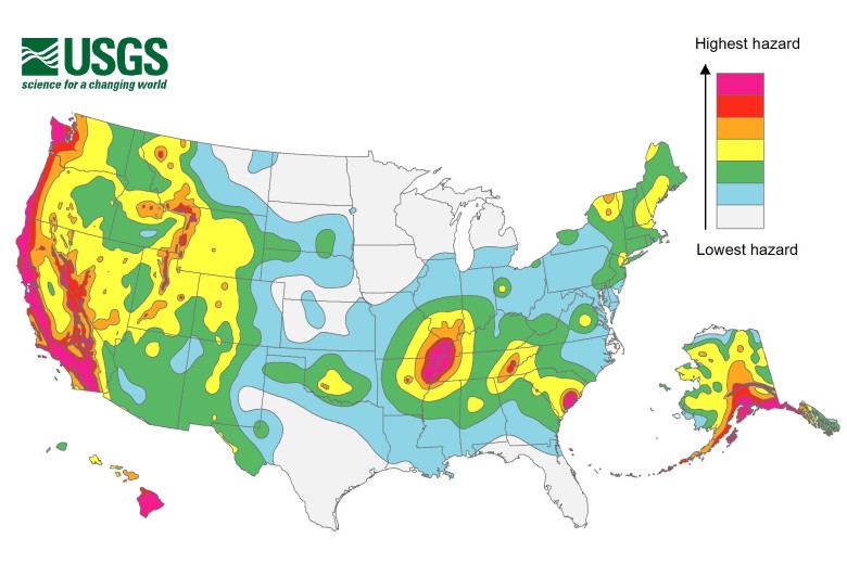 Mapa zagrożenia sejsmicznego USGS dla USA