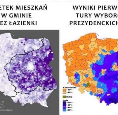 Odsetek mieszkań w gminie bez łazienki - wybory prezydenckie 2015