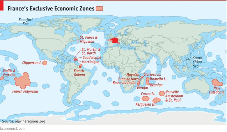 Wyłączna strefa ekonomiczna Francji i jej terytoriów (EEZ - Exclusive Economic Zones)
