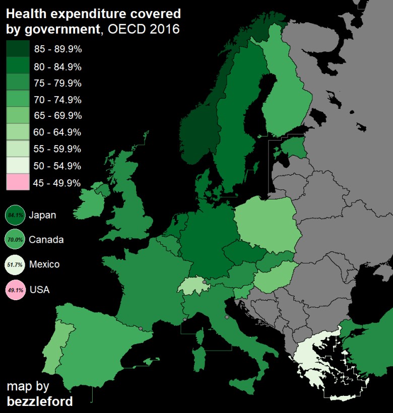 Wydatki publiczne na zdrowie, OECD 2016