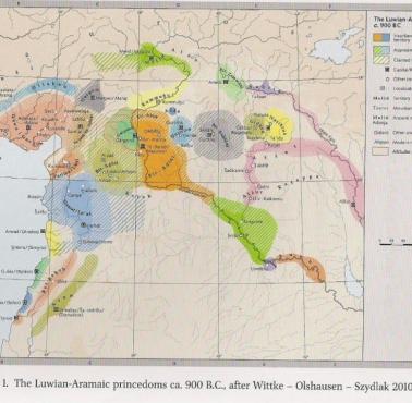 Mapa Lewantu, Bliskiego Wschodu. Państwa luwijsko-aramejskie ok. 900 r. p.n.e.