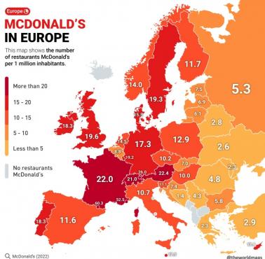 Liczba McDonaldów w Europie na 1 mln mieszkańców, 2022