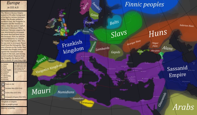 Europa w czasach Justyniana, 555 rok n.e.