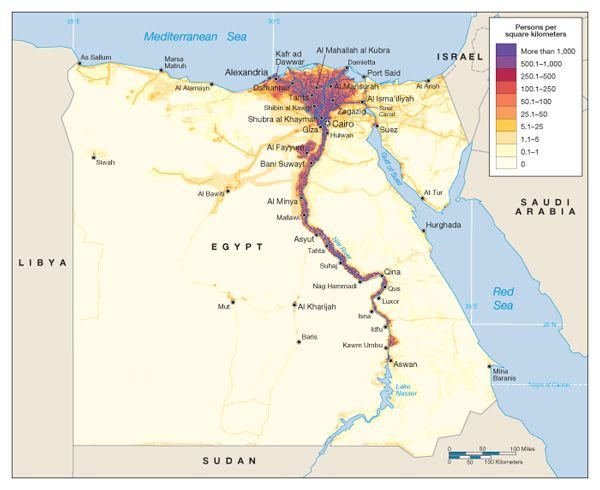 Mapa gęstości zaludnienia Egiptu