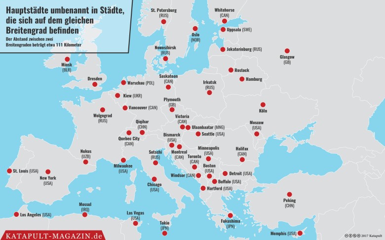 Miasta na tej samej szerokości geograficznej co stolice europejskie