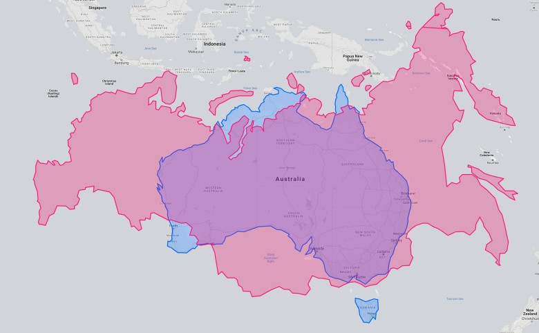 Rzeczywisty rozmiar Rosji w porównaniu do Australii