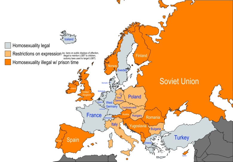 Status prawny homoseksualizmu w Europie w 1970 r.