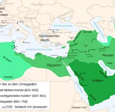 Wczesne podboje islamskie pod rządami Mahometa (622-632), kalifów Rashidun (632-661), kalifów Umajjadów (661-750)
