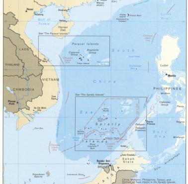 Linia dziewięciu kresek - chińskie roszczenia terytorialne na Morzu Południowochińskim  (CIA - 1988)
