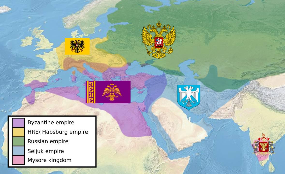 Państwa, w których herbie jest dwugłowy orzeł, który symbolizuje panowanie zarówno Wschodem, jak i Zachodem