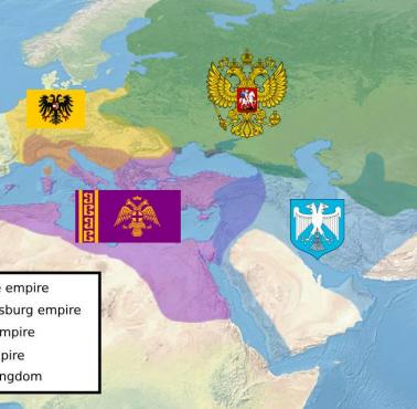 Państwa, w których herbie jest dwugłowy orzeł, który symbolizuje panowanie zarówno Wschodem, jak i Zachodem