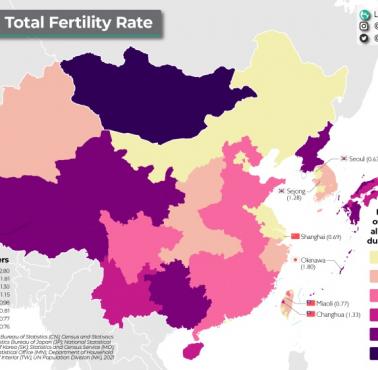 Wskaźnik płodności w Azji Wschodniej, 2021