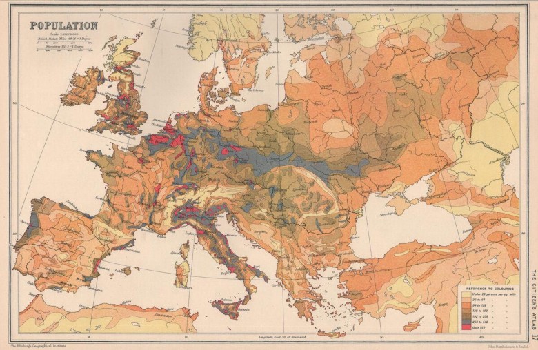 Mapa gęstości zaludnienia Europy z 1924 roku