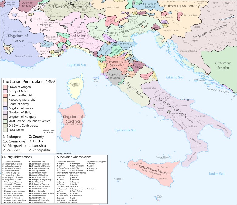 Mapa Włoch w 1499 roku