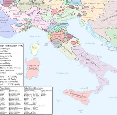 Mapa Włoch w 1499 roku