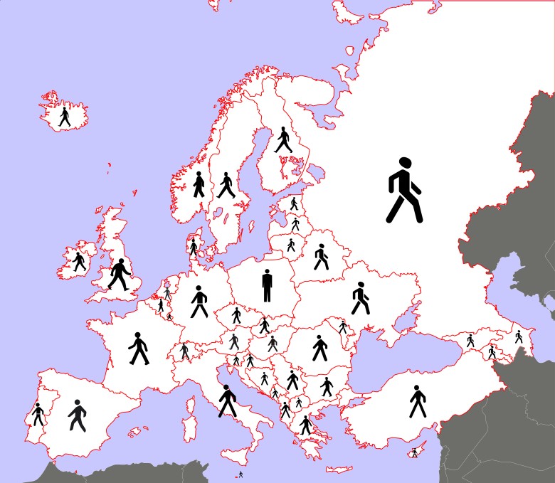 Symbole na znakach przejścia dla pieszych w Europie