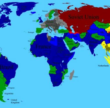 Mapa świata z grudnia 1942 roku, zasięg podbojów państw osi