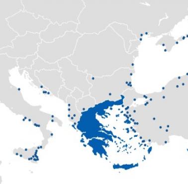 Mapa miast założona przez Greków poza Grecją i Cyprem, które nie zostały zniszczone