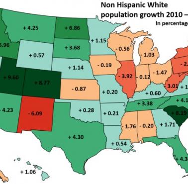 Biała populacja wzrost według stanu 2010 - 2017, USA