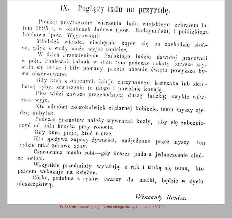 Wybrane przesądy i wierzenia zebrane w okolicach m.in. Jadowa opublikowane w miesięczniku Wisła, 1897