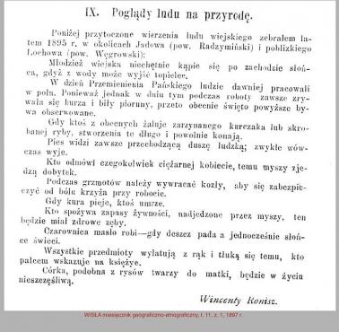 Wybrane przesądy i wierzenia zebrane w okolicach m.in. Jadowa opublikowane w miesięczniku Wisła, 1897